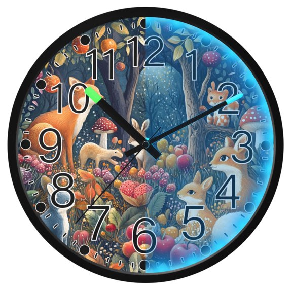 Ryvnso Cartoon Fox 12 Inch Night Light Wall Clock Silent Battery Operated Luminous Clocks