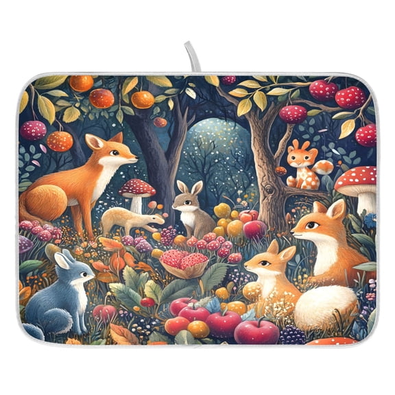 Ryvnso Cartoon Fox Dish Drying Mat for Kitchen Countertop 16x18 Small Dish Pad Drainer Rack Dish Sink Mats