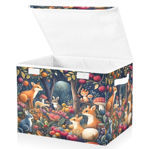 Ryvnso Cartoon Fox Large Lidded Foldable Storage Baskets Cubes Boxes Lids Bin for Home