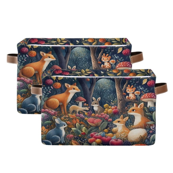 Ryvnso Cartoon Fox Storage Basket Large Bin Foldable Boxes Toys Organizer 14.2x10.2x8.3in 2 PCs
