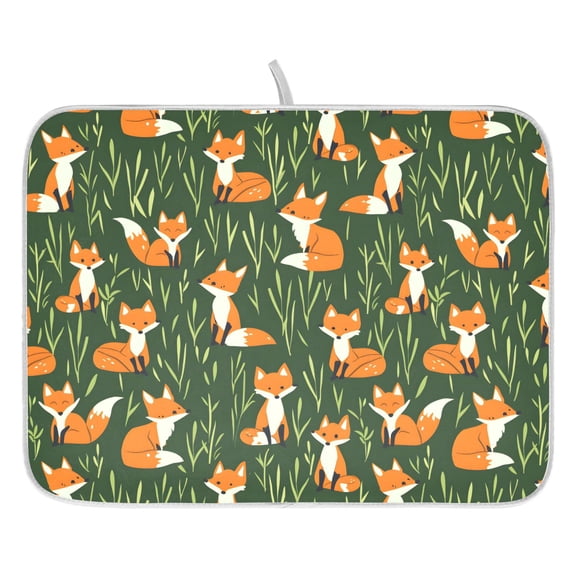 Ryvnso Cartoon Foxes Dish Drying Mat for Kitchen Countertop 16x18 Small Dish Pad Drainer Rack Dish Sink Mats