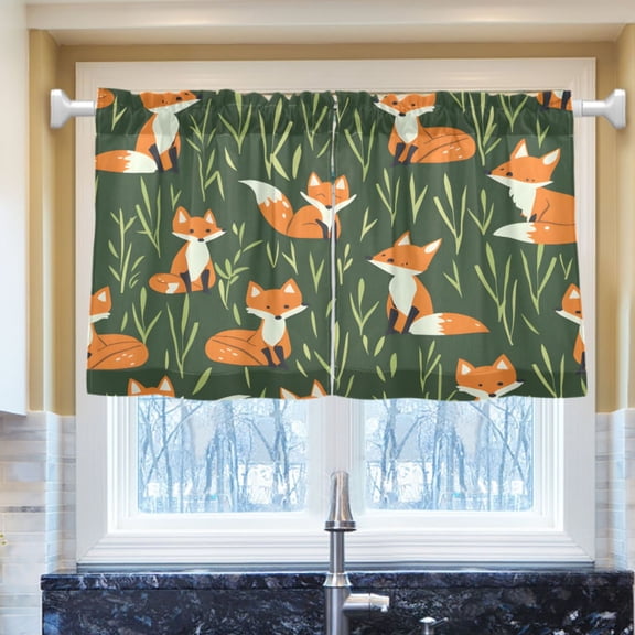 Ryvnso Cartoon Foxes Half Curtains Sets Tier 2 Panels Short Curtain Rod Pocket 27"W x 24"L