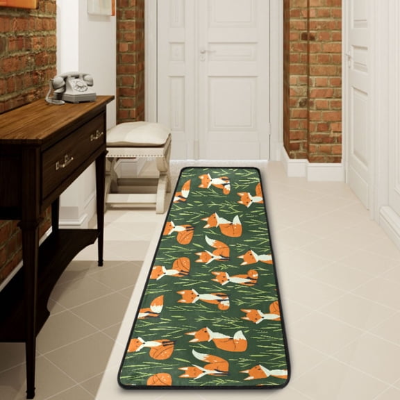 Ryvnso Cartoon Foxes Hallway Runner Rugs Floor Carpet Non Slip Entryway Mat 2' x 6'