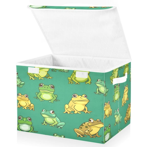 Ryvnso Cartoon Frog Large Lidded Foldable Storage Baskets Cubes Boxes Lids Bin for Home