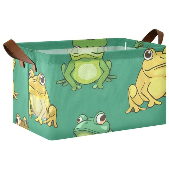 Ryvnso Cartoon Frog Storage Bins Large Basket Foldable Cube Toys Organizer with Handles 1 PC