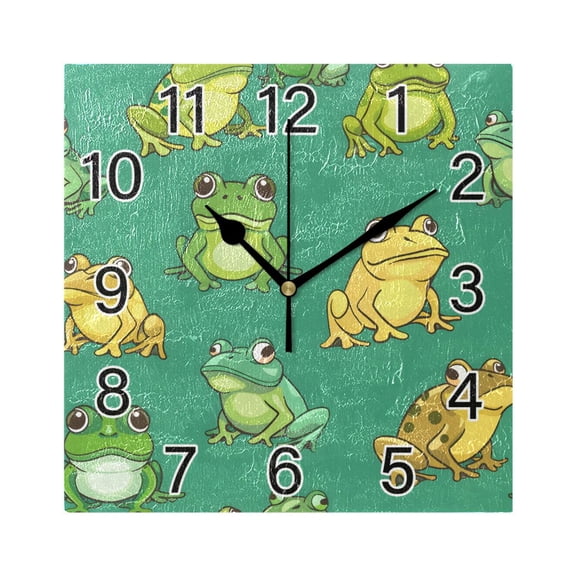Ryvnso Cartoon Frog Wall Clock Square Silent Non-Ticking Battery Operated 7.78"