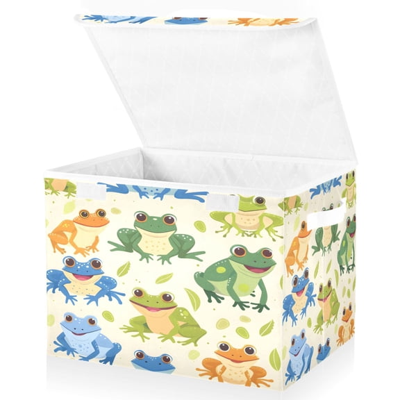 Ryvnso Cartoon Frogs Large Lidded Foldable Storage Baskets Cubes Boxes Lids Bin for Home