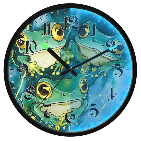 Ryvnso Cartoon Frogs Marble 12 Inch Night Light Wall Clock Luminous Silent Battery Operate Clocks