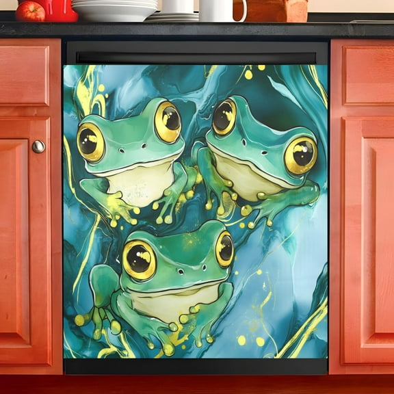 Ryvnso Cartoon Frogs Marble Dishwasher Magnetic Refrigerator Magnet Cover Kitchen Home Decorative 23"x26"