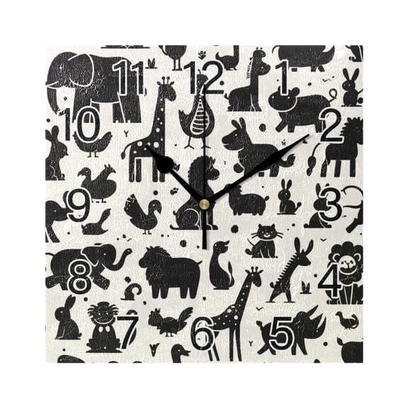 Ryvnso Cartoon Funny Animals Wall Clock Square Silent Non-Ticking Battery Operated 7.78"