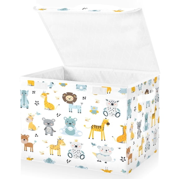 Ryvnso Cartoon Giraffe Bears Large Lidded Foldable Storage Baskets Cubes Boxes Lids Bin for Home