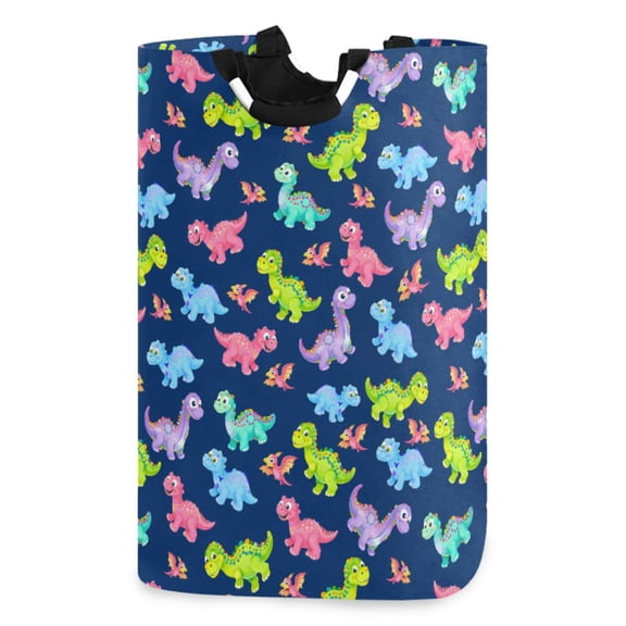 Ryvnso Cartoon Happy Dinosaur Pattern Large Storage Basket with Handles Collapsible Organizer Bin Laundry Hamper