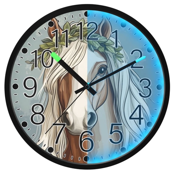 Ryvnso Cartoon Horse 12 Inch Night Light Wall Clock Silent Battery Operated Luminous Clocks