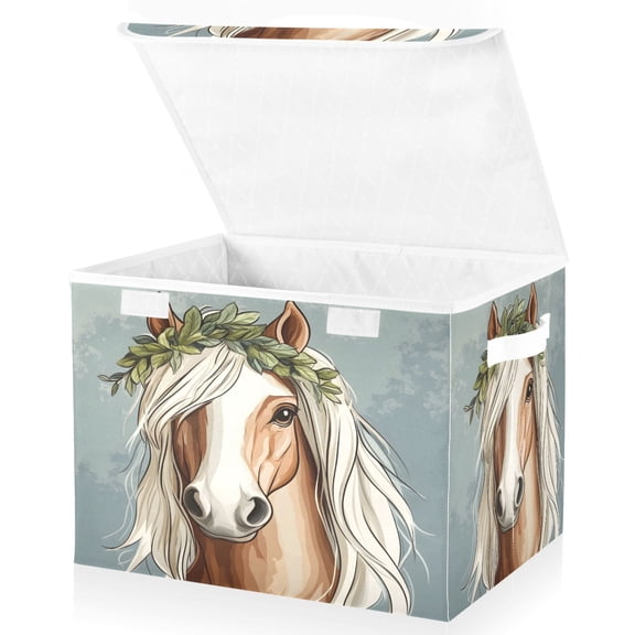 Ryvnso Cartoon Horse Large Lidded Foldable Storage Baskets Cubes Boxes Lids Bin for Home