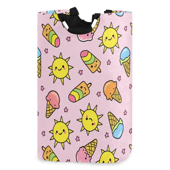Ryvnso Cartoon Ice Cream Pattern Large Storage Basket with Handles Collapsible Organizer Bin Laundry Hamper