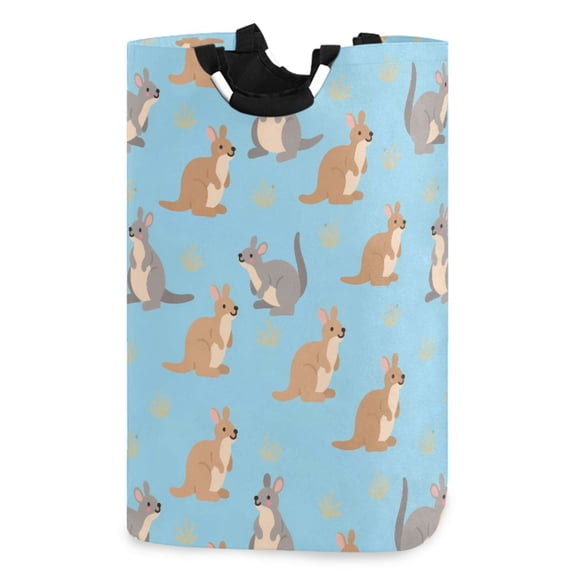 Ryvnso Cartoon Kangaroo Blue Pattern Large Storage Basket with Handles Collapsible Organizer Bin Laundry Hamper