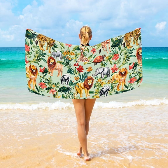 Ryvnso Cartoon Lions Animal Beach Towel Quick Dry Swimming Yoga Beach Towels Large Sand Free Microfiber Towel 31"W x 71"L