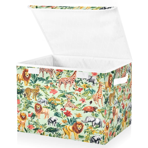 Ryvnso Cartoon Lions Animal Large Lidded Foldable Storage Baskets Cubes Boxes Lids Bin for Home