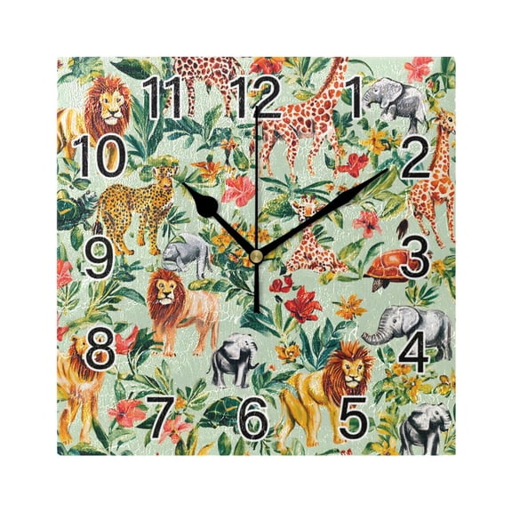 Ryvnso Cartoon Lions Animal Wall Clock Square Silent Non-Ticking Battery Operated 7.78"