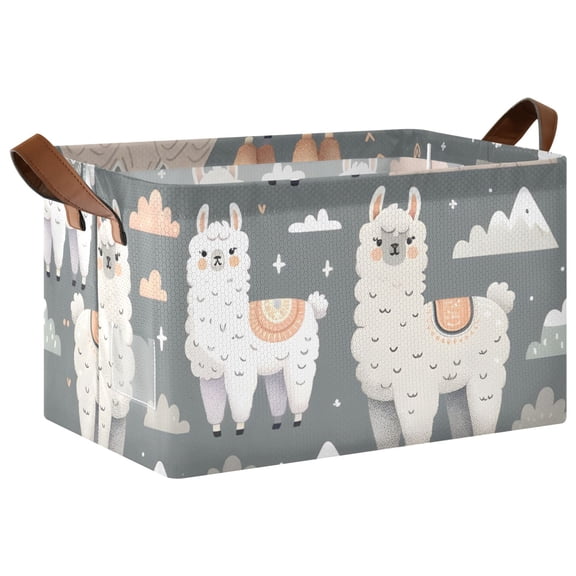 Ryvnso Cartoon Llamas Storage Bins Large Basket Foldable Cube Toys Organizer with Handles 1 PC