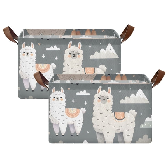 Ryvnso Cartoon Llamas Storage Bins Large Basket Foldable Cube Toys Organizer with Handles 2 PCs