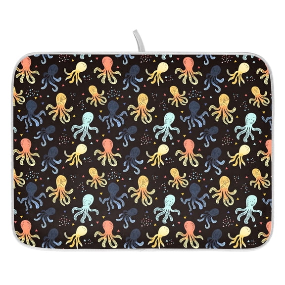 Ryvnso Cartoon Magic Octopus Dish Drying Mat for Kitchen Countertop 16x18 Small Dish Pad Drainer Rack Dish Sink Mats