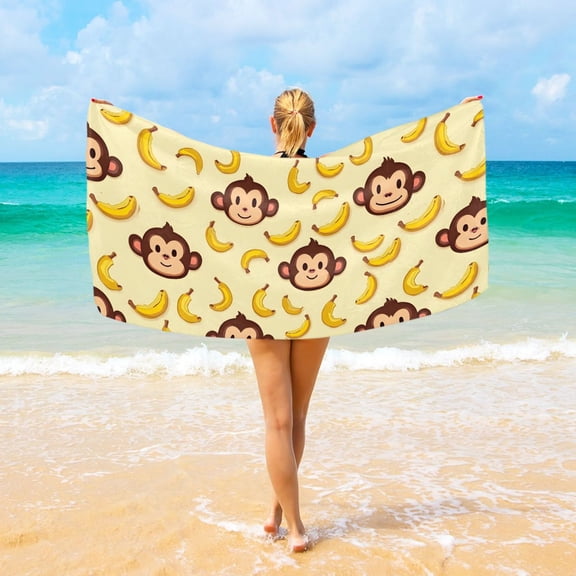 Ryvnso Cartoon Monkey Bananas Beach Towel Quick Dry Swimming Yoga Beach Towels Large Sand Free Microfiber Towel 31"W x 71"L