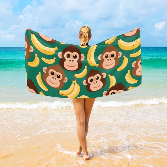 Ryvnso Cartoon Monkey Bananas Beach Towel Quick Dry Swimming Yoga Beach Towels Large Sand Free Microfiber Towel 31"W x 71"L