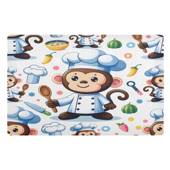 Ryvnso Cartoon Monkey Chef Door Mats Outdoor Indoor Entrance Low Profile Floor Rugs 32"x20" Carpet