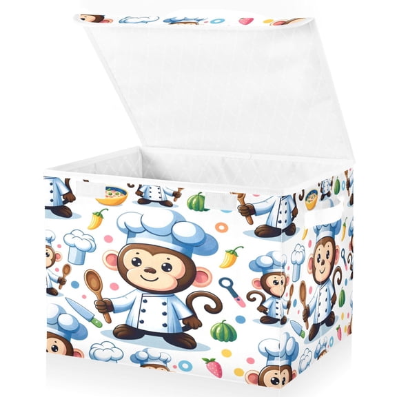 Ryvnso Cartoon Monkey Chef Large Lidded Foldable Storage Baskets Cubes Boxes Lids Bin for Home