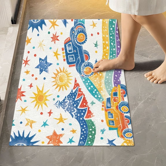 Ryvnso Cartoon Monster Trucks Bathroom Shaggy Rugs Toilet Rectangle Mat Soft Contour Rug 24"x16"