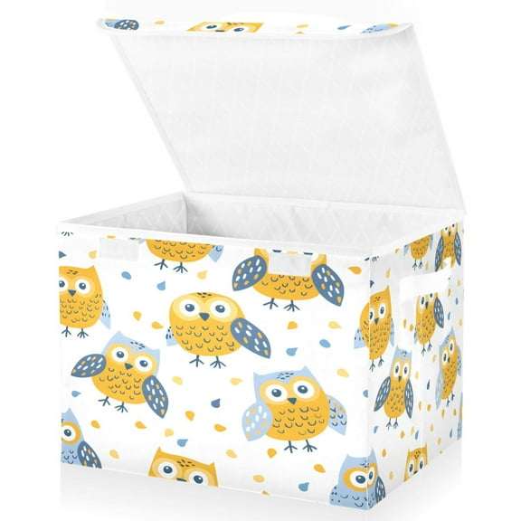 Ryvnso Cartoon Owl Cute Large Lidded Foldable Storage Baskets Cubes Boxes Lids Bin for Home