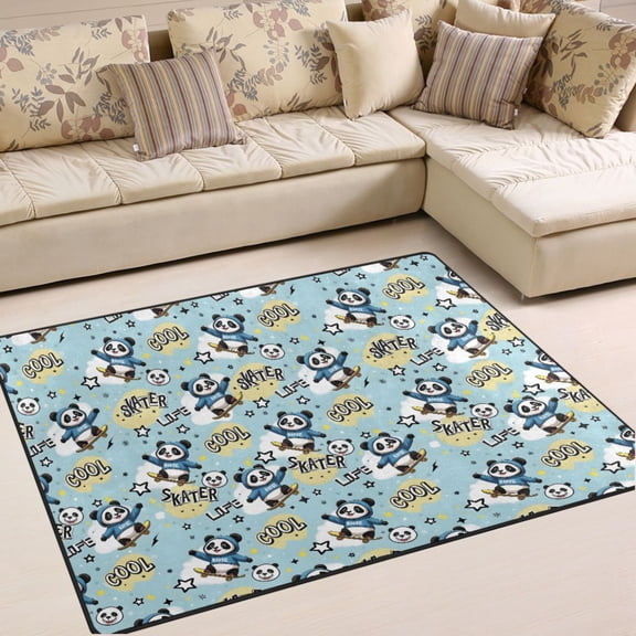 Ryvnso Cartoon Pandas Skating Area Rug Floor Mats Non-Slip Home Carpet 80 x 58 inch