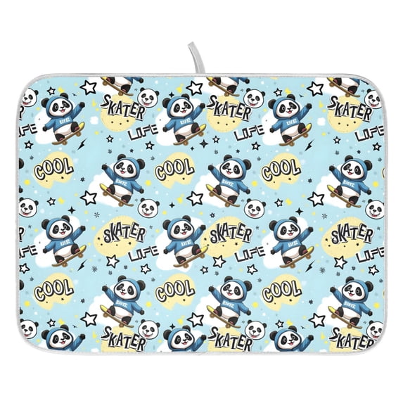 Ryvnso Cartoon Pandas Skating Dish Drying Mat for Kitchen Countertop 18x24 Large Dish Pad Drainer Rack Dish Sink Mats