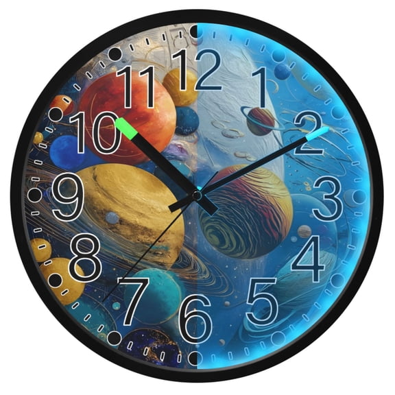 Ryvnso Cartoon Planet Sky 12 Inch Night Light Wall Clock Silent Battery Operated Luminous Clocks