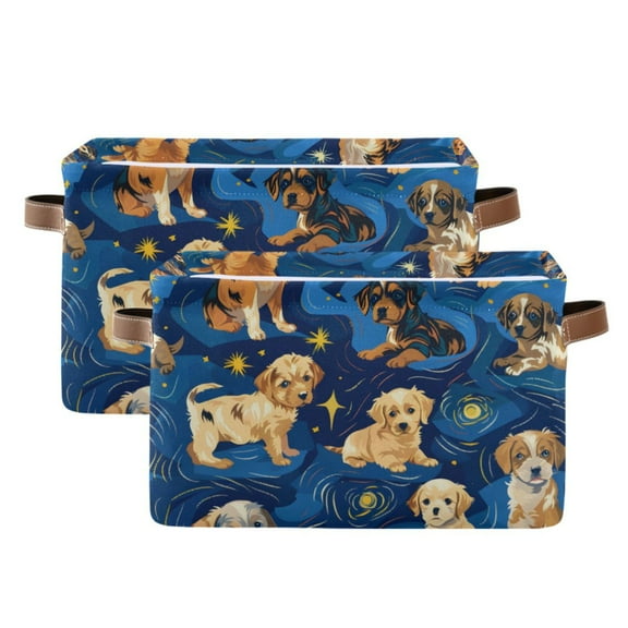 Ryvnso Cartoon Puppy Dog Storage Basket Large Bin Foldable Boxes Toys Organizer 14.2x10.2x8.3in 2 PCs