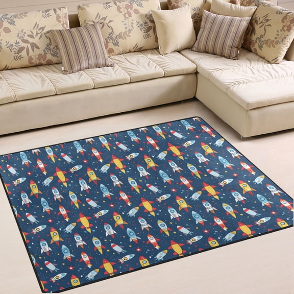 Ryvnso Cartoon Rockets Ships Area Rug Floor Mats Non-Slip Home Carpet 80 x 58 inch