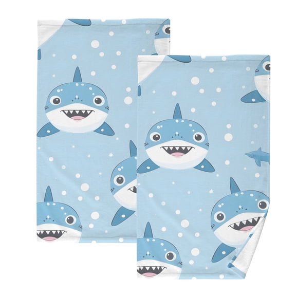 Ryvnso Cartoon Shark Cotton Hand Towels Sets Face Towel 2 PCs Bathroom Decorative