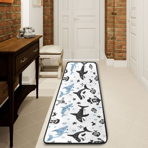 Ryvnso Cartoon Shark Fish Hallway Runner Rugs Floor Carpet Non Slip Entryway Mat 2' x 6'