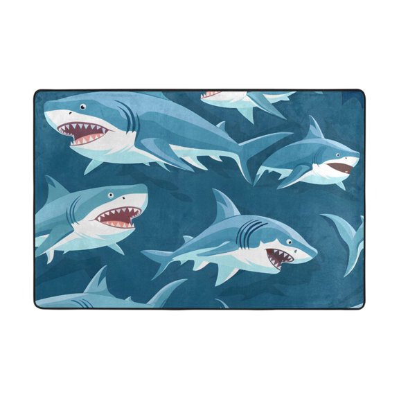 Ryvnso Cartoon Sharks Area Floor Mats Large Nursery Rugs Non-Slip Carpets Doormat 36" x 24"