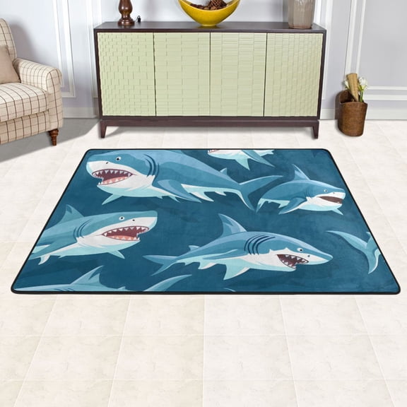 Ryvnso Cartoon Sharks Area Floor Mats Large Nursery Rugs Non-Slip Carpets Doormat 72" x 48"