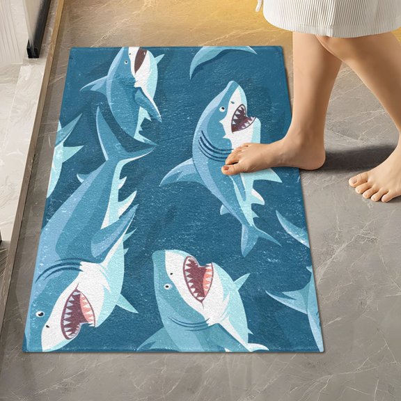 Ryvnso Cartoon Sharks Bathroom Shaggy Rugs Toilet Rectangle Mat Soft Contour Rug 24"x16"
