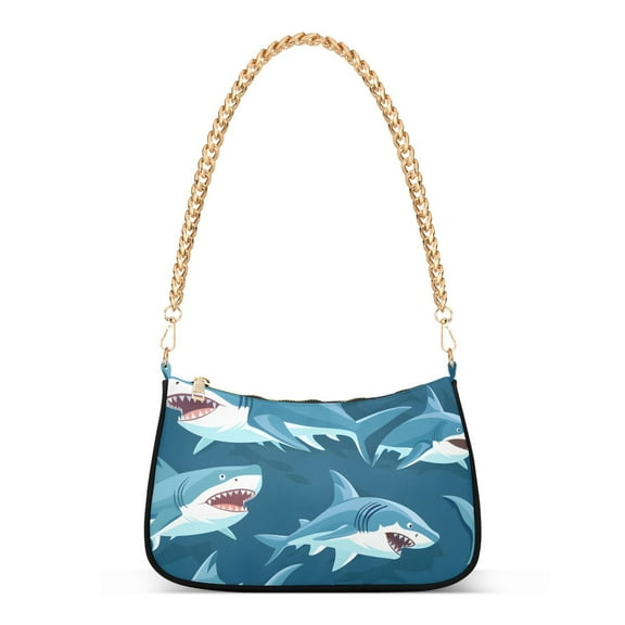 Ryvnso Cartoon Sharks Womens Chain Shoulder Bag Tote Handbags Clutch Hobo Purse with Zipper for Travel