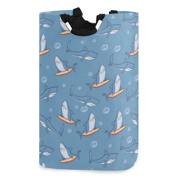 Ryvnso Cartoon Sharks on Surfboard Pattern Large Storage Basket with Handles Collapsible Organizer Bin Laundry Hamper