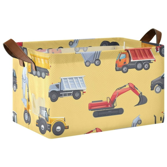 Ryvnso Cartoon Truck Cute Excavator Vehicle Storage Bins Large Basket Foldable Cube Toys Organizer with Handles 1 PC
