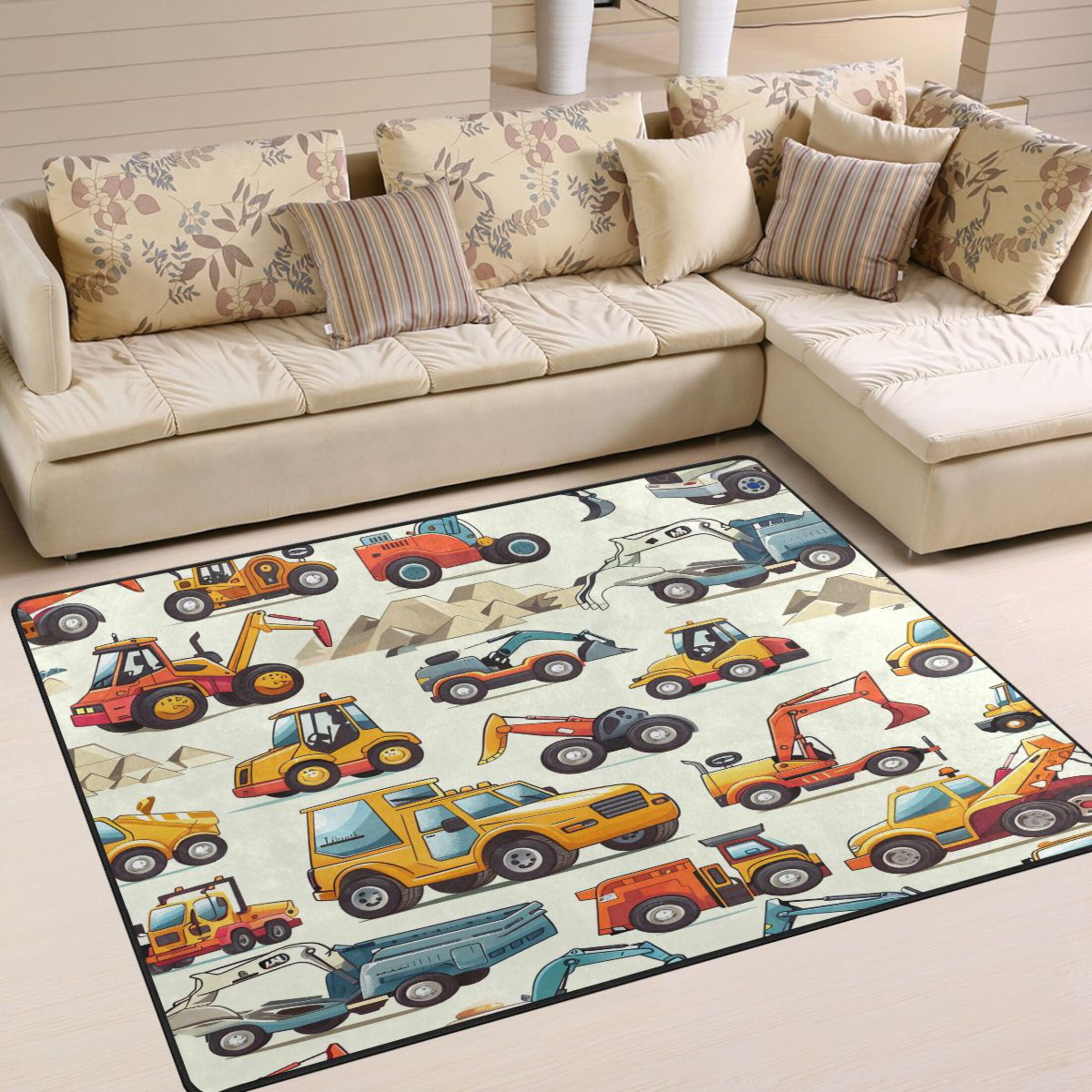 Ryvnso Cartoon Truck Engineering Excavator Bulldozer Area Floor Rugs ...