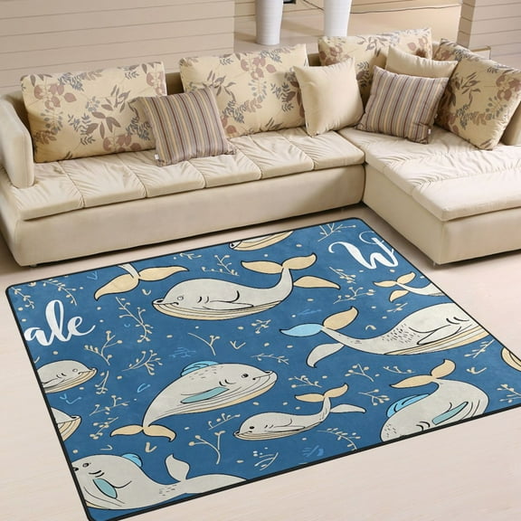 Ryvnso Cartoon Whale Area Floor Rugs Soft Non-Slip Large Mats Nursery Carpets 63" x 48"