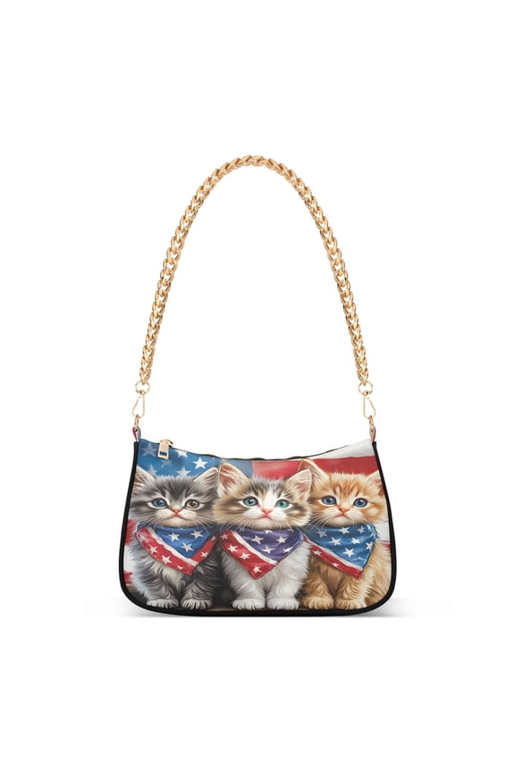Cat American Flag Womens Chain Shoulder Bag Tote Handbags Clutch Hobo Purse with Zipper for Travel