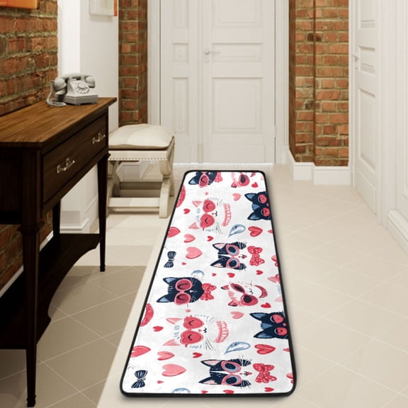 Ryvnso Cat Cartoon Hallway Runner Rugs Floor Carpet Non Slip Entryway Mat 2' x 6'