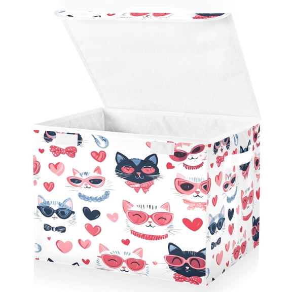 Ryvnso Cat Cartoon Large Lidded Foldable Storage Baskets Cubes Boxes Lids Bin for Home